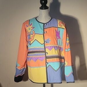 Allure Vintage Jacket, Size: L Geometric Colorful 80s 90s Patchwork